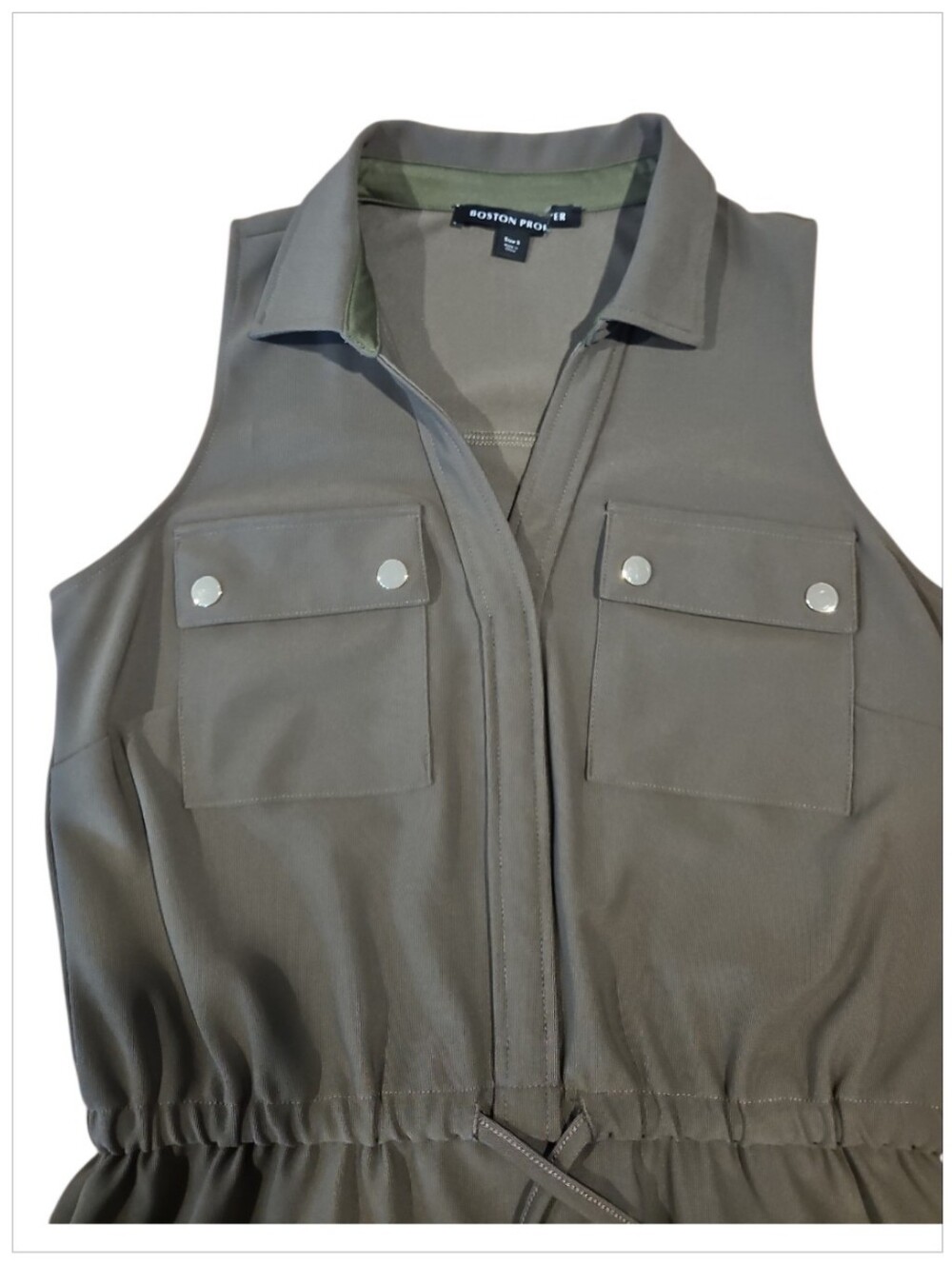 Boston Proper Beyond Travel Drawstring Utility Dress Olive Green sz S - Picture 10 of 12